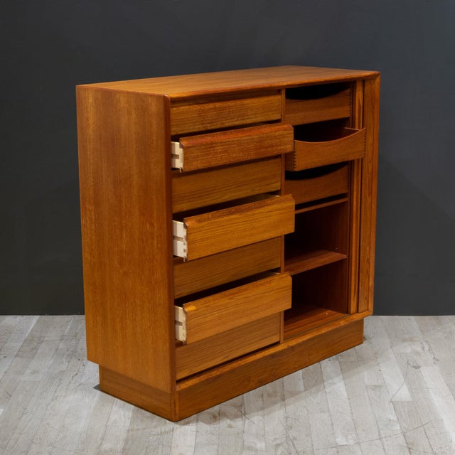 Late 20th Century Mid-Century Teak Gentlemen's Dresser With Tambour Door by Berhard Pedersen & Son, Denmark c.1960 For Sale - Image 5 of 14