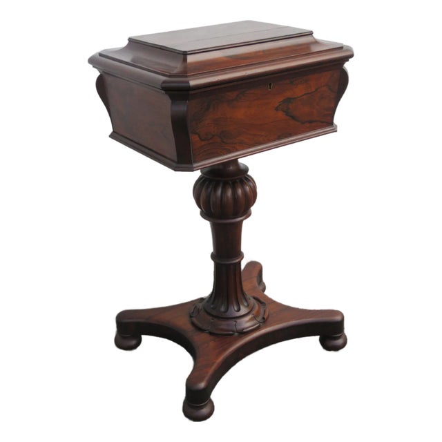Late 1800s English Rosewood Teapoy Tea Caddy Table 6064 For Sale