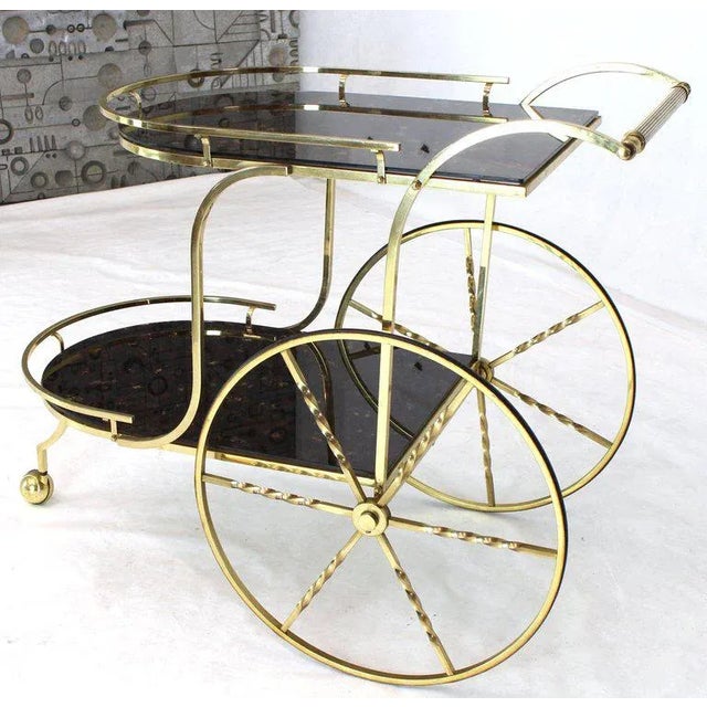 Brass 1970s Mid-Century Modern Brass Tortoise Finish Glass Bar Serving Cart For Sale - Image 8 of 8