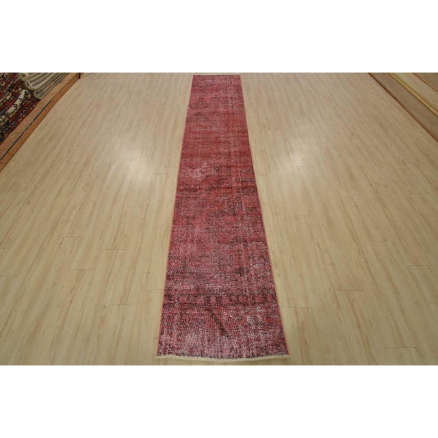 Farmhouse Tabriz Runner 2’5” X 12’3” Pink Wool Vintage Overdyed Hand-Knotted Rug For Sale - Image 3 of 13