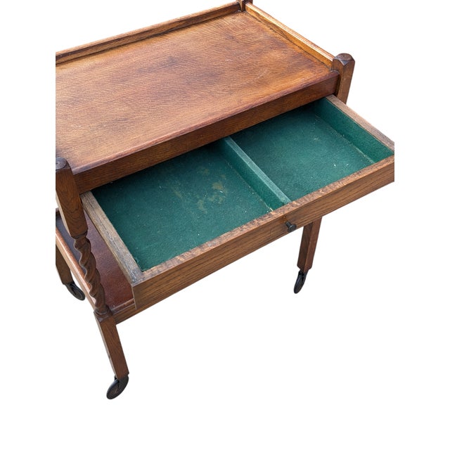 Early 20th Century Antique Edwardian Oak Barley Twist Tea Cart For Sale - Image 5 of 6