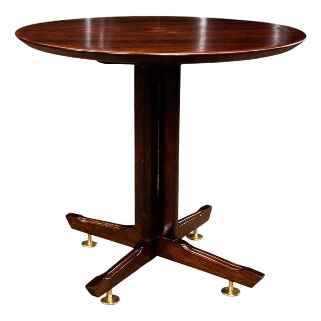 Round Side Table in Brazilian Rosewood With Brass Feet, Brazil, 1950s For Sale