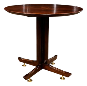 Round Side Table in Brazilian Rosewood With Brass Feet, Brazil, 1950s