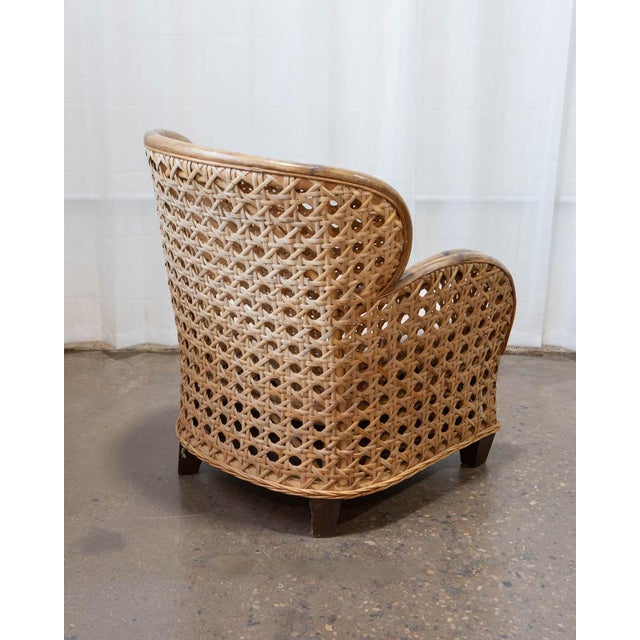 Art Deco Revival French Cane & Rattan Club Chair, C. 1980s For Sale - Image 13 of 15