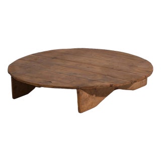 Vintage Round Low Table in Pine Wood, Poland, 1940 For Sale