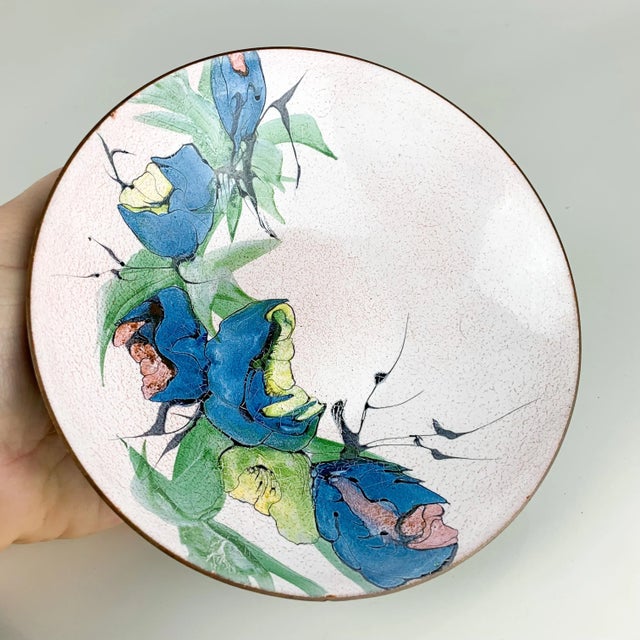 Metal Vintage Mid Century Modern Painted Enamel Copper Bowl by Lilyan Bachrach Signed For Sale - Image 7 of 13