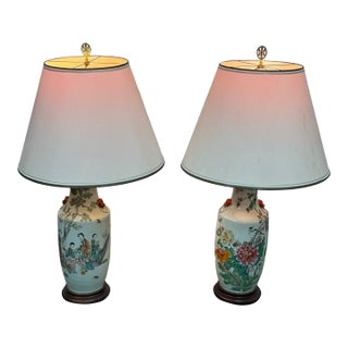 Late 20th Century Chinoiserie Porcelain Vase Table Lamps, Pair For Sale