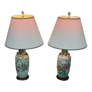 Late 20th Century Chinoiserie Porcelain Vase Table Lamps, Pair