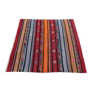 1960s Southwestern Red Striped Handmade Kilim Rug For Sale