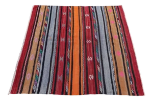 1960s Southwestern Red Striped Handmade Kilim Rug