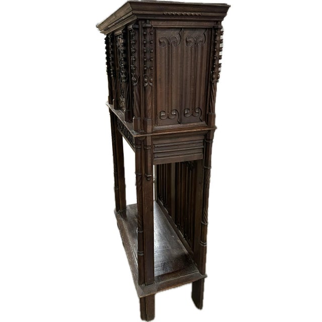 19th Century Two-Piece Gothic Style Oak Cabinet For Sale - Image 4 of 12
