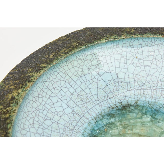 Bitossi Style Ceramic Crackled Glass Turquoise Green Fritte Glass Bowl ...