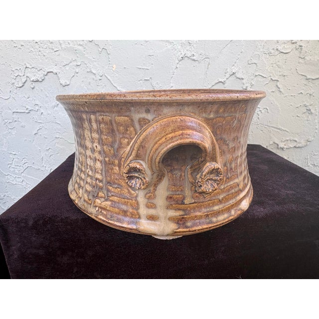 Signed Mid-Century Brutalist Studio Pottery Cachepot / Centerpiece Bowl For Sale - Image 4 of 9