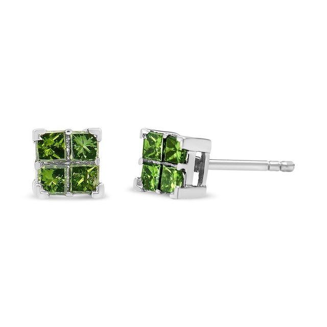 Celebrate a special moment with these exquisite quad green diamond composite stud earrings made of genuine .925 sterling...