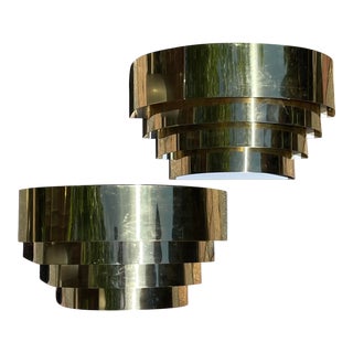 1980s Art Deco Revival Brass Wall Light Sconces - a Pair For Sale