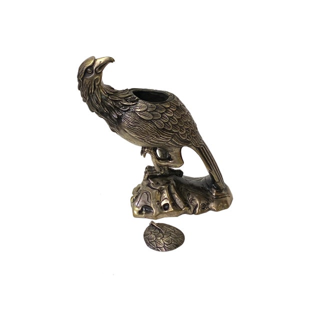 Handmade Detail Chinese Silver Coating Metal Eagle on Rock Figure For Sale - Image 4 of 6