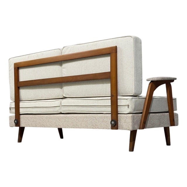 Peter Hvidt & Orla Mølgaard-Nielsen Style, Settee, Cream Boucle, Denmark, 1960s For Sale