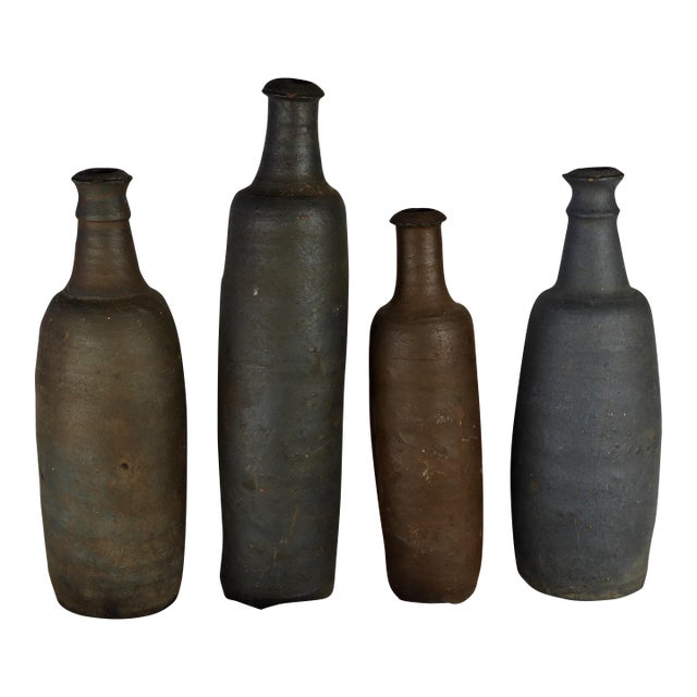 19th French Ger Norman Stoneware Bottles - Set of 4 For Sale