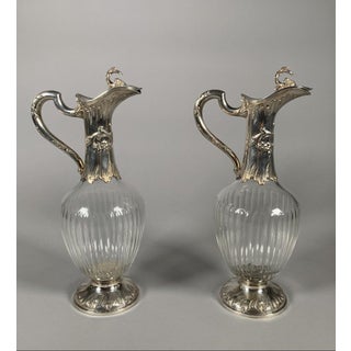 19th Century Rococo Crystal and Silver Ewers - a Pair For Sale