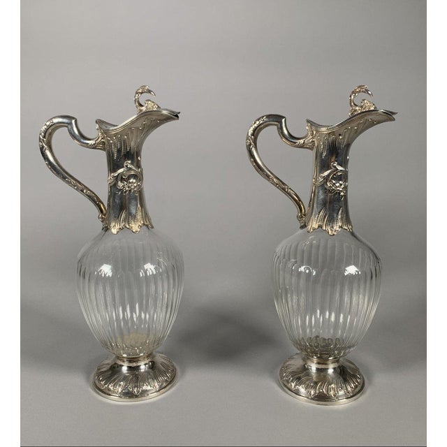 19th Century Rococo Crystal and Silver Ewers - a Pair For Sale