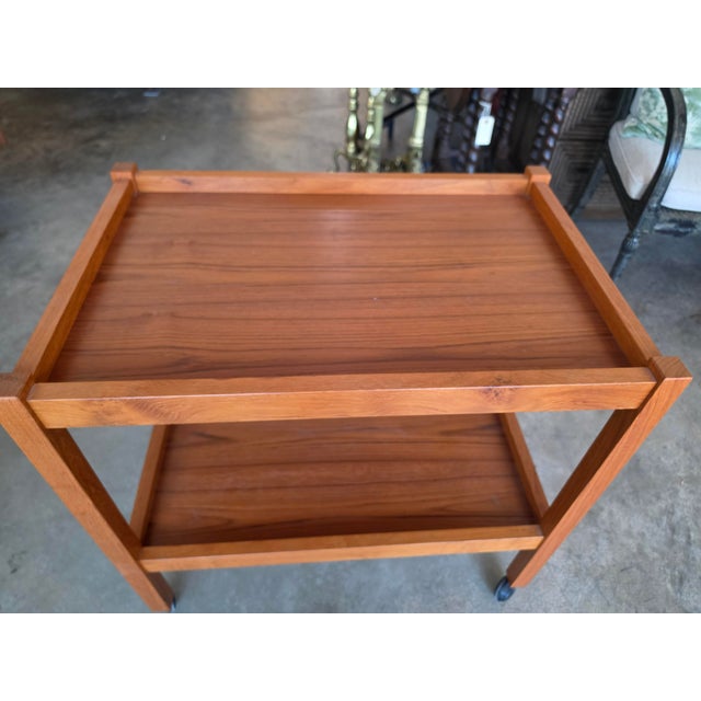 Mid-Century Modern Danish Teak Rolling Bar Cart / Tea Trolley For Sale - Image 4 of 16