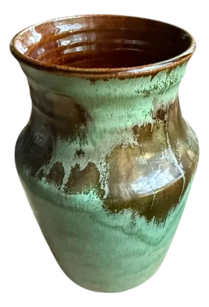 Vintage Studio Art Drip Glaze Green Pottery Vase.