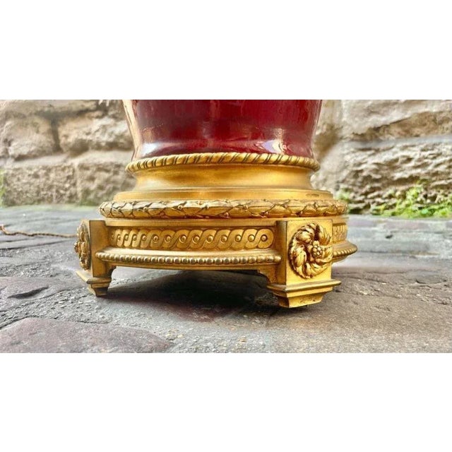 Large Bronze Table Lamp with Lions Heads For Sale - Image 5 of 6