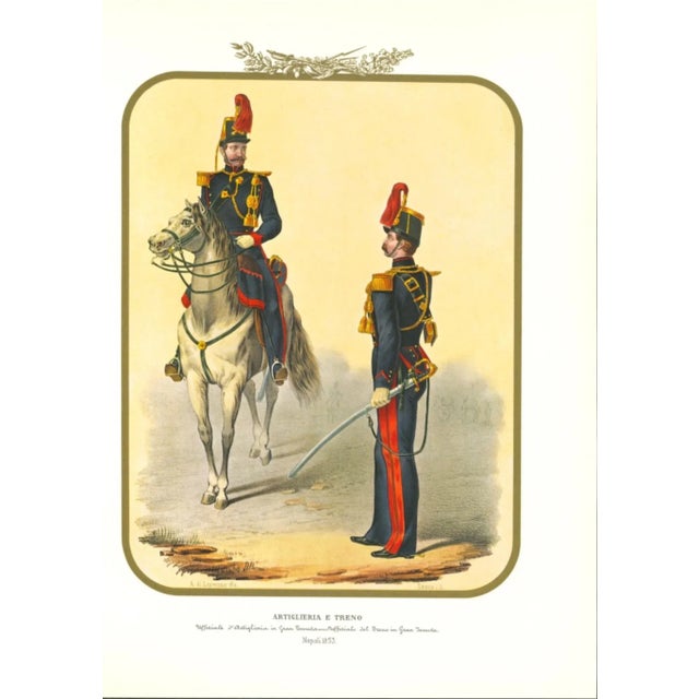 Artillery and train is a lithograph by antonio zezon. Naples 1853. Interesting colored lithograph which describes some...