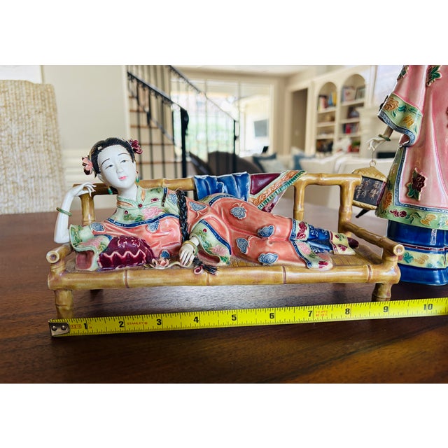 Vintage Chinese Famille Rose Porcelain Court Lady Figurines, Zuichun Pottery – Pair For Sale - Image 11 of 13