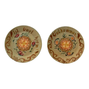 1950s Norwegian Hand Painted Wood Plates Pair