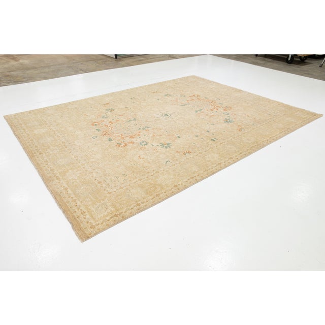 Modern Handmade Kafkaz Wool Rug in Beige With Floral Design For Sale - Image 4 of 9