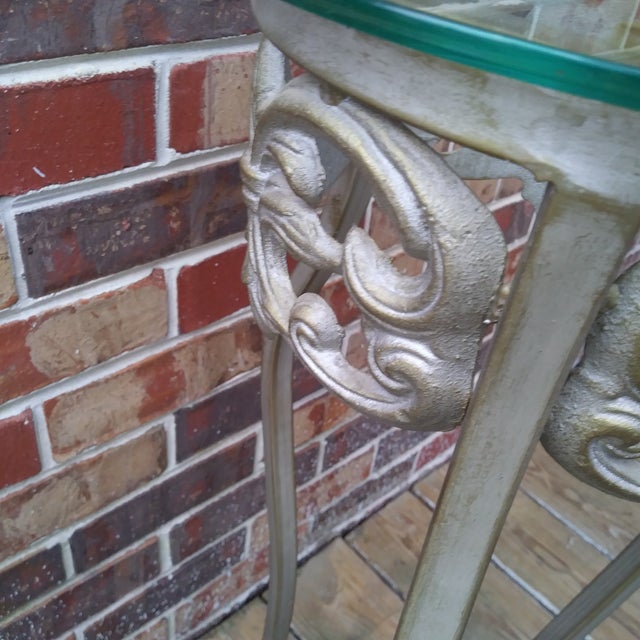 1980s Vintage Victorian Cast Metal Outdoor Plant Stand With Glass Top For Sale - Image 5 of 13