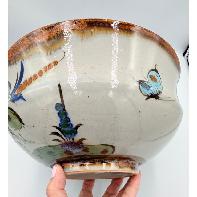 1950s 1950s Folk-Art Ken Edwards Palomar Tonala Pottery Hand Painted Punch Bowl W/Ladle For Sale - Image 5 of 17