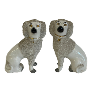 Late 19th Century Pair of Staffordshire Pottery Poodle Dog Figures