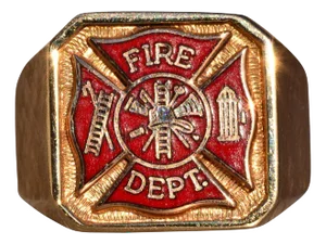 The 129th Avenue: Enameled Fire Fighters Ring in Yellow Gold