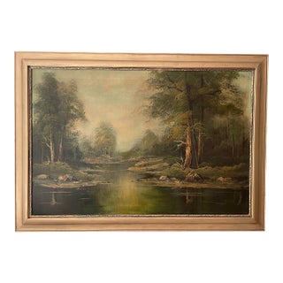Vintage Original Riverscape Oil Painting by Hills For Sale