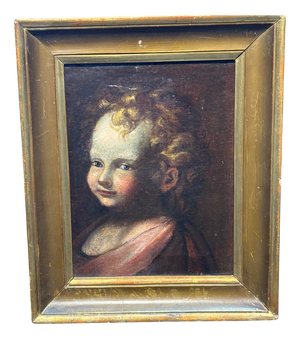 Angel-Putto Face, 1800s, Oil on Canvas, Framed
