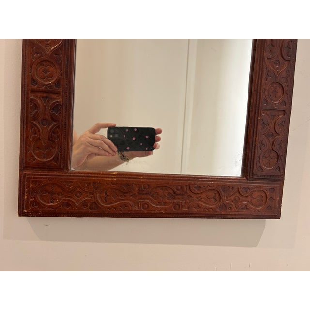 Embossed Leather Mirror, 1970 For Sale - Image 4 of 10