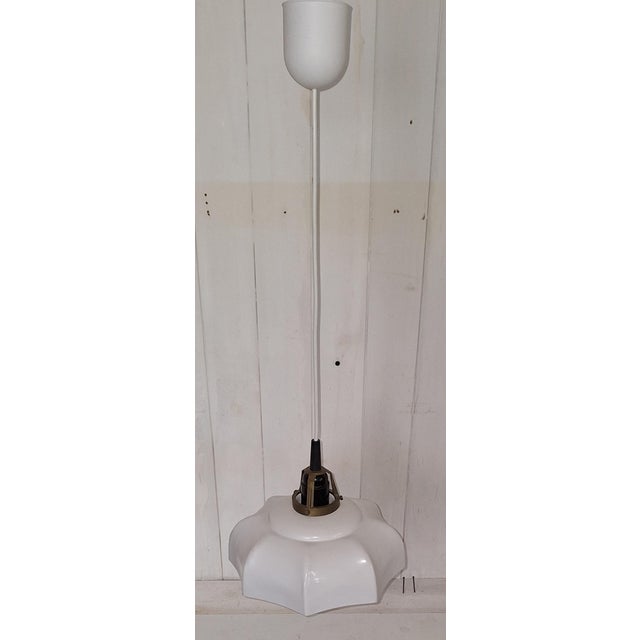 Vintage Ceiling Lamp with White Segmented Metal Shade on Brass Mount, 1990s For Sale - Image 4 of 7