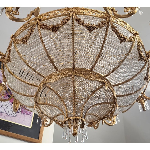 Palatial Vintage French Style Bronze & Crystal Basket Chandelier For Sale - Image 15 of 18