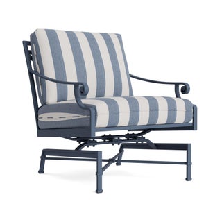 Brown Jordan Venetian Motion Lounge Chair in Sapphire with Sapphire Stripe Cushions For Sale