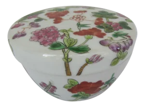 Round Chinoiserie Porcelain Box With Flowers