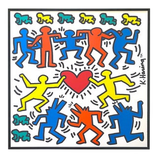 Keith Haring Estate Vintage 1991 Lithograph Print Framed Large Pop Art Poster " Love ( Unity ) " 1989 For Sale