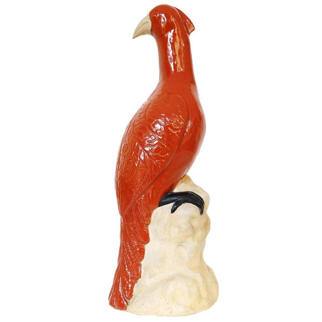 1950s Large Vintage Italian Majolica Pottery Figurine of Pheasants Bird For Sale - Image 5 of 5