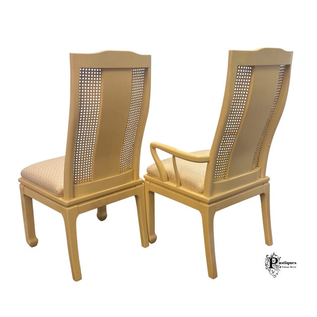 Wood Vintage Bernhardt Shibui Collection Chinoiserie Style Ivory Dining Chairs - Set of 6 For Sale - Image 7 of 11