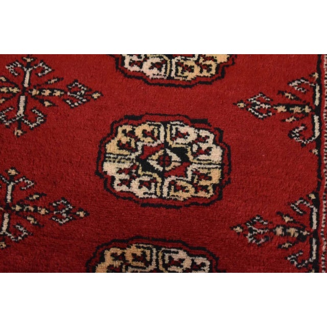 Bokhara Rug 4'1'' X 6'3'' Red Wool Tribal Hand-Knotted Oriental Carpet For Sale - Image 4 of 12