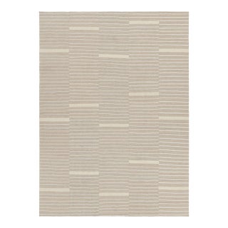 Rug & Kilim’s Contemporary Kilim, Beige and Taupe With Textural White Stripes For Sale