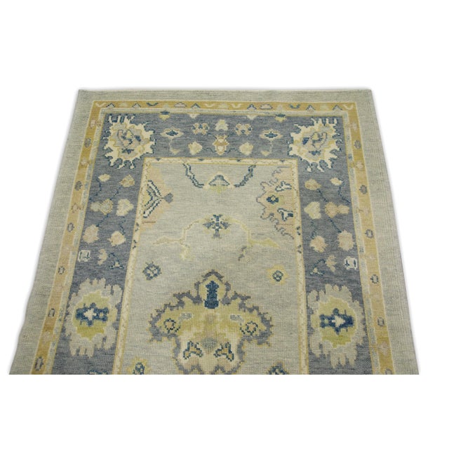 Turkish Oushak Rug – Blue Floral Handwoven Wool, 4' X 6'1", Early 21st Century Oriental Rug For Sale - Image 4 of 7