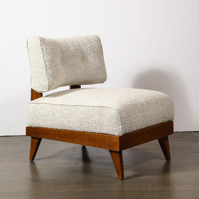 Mid-Century Modernist Sculptural Oak Lounge Chairs in Off White Boucle For Sale - Image 14 of 17