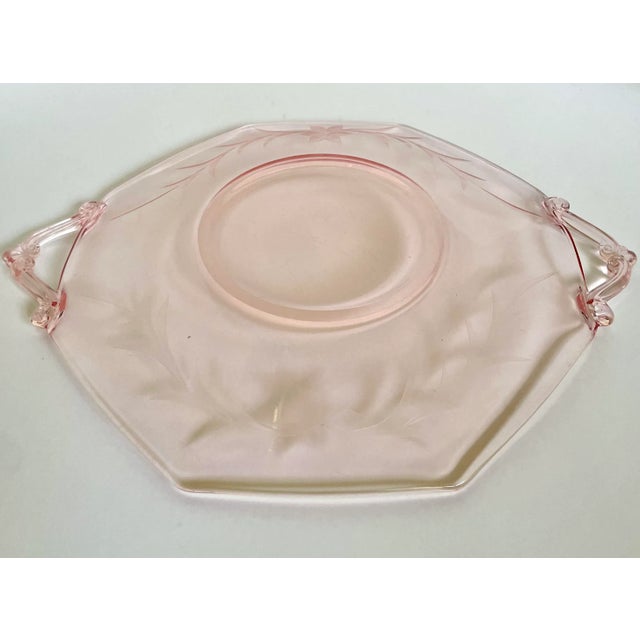 Glass 1930's Depression Era Pink Etched Glass Serving Plate For Sale - Image 7 of 8